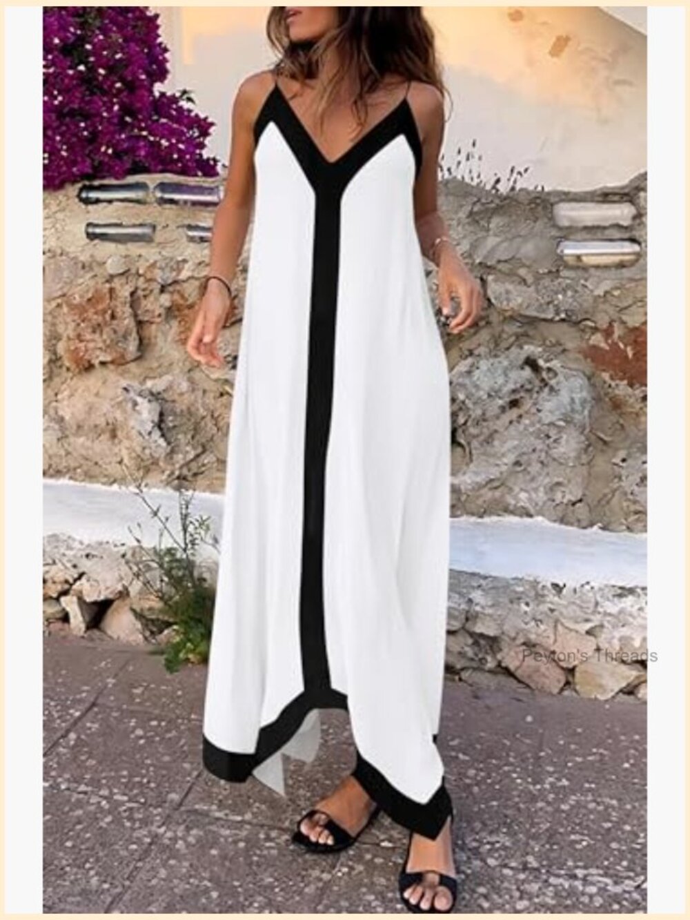 V Neck Spaghetti Strap Maxi Dress Sleeveless Flowy A-Line with Pockets - Picture 4 of 7